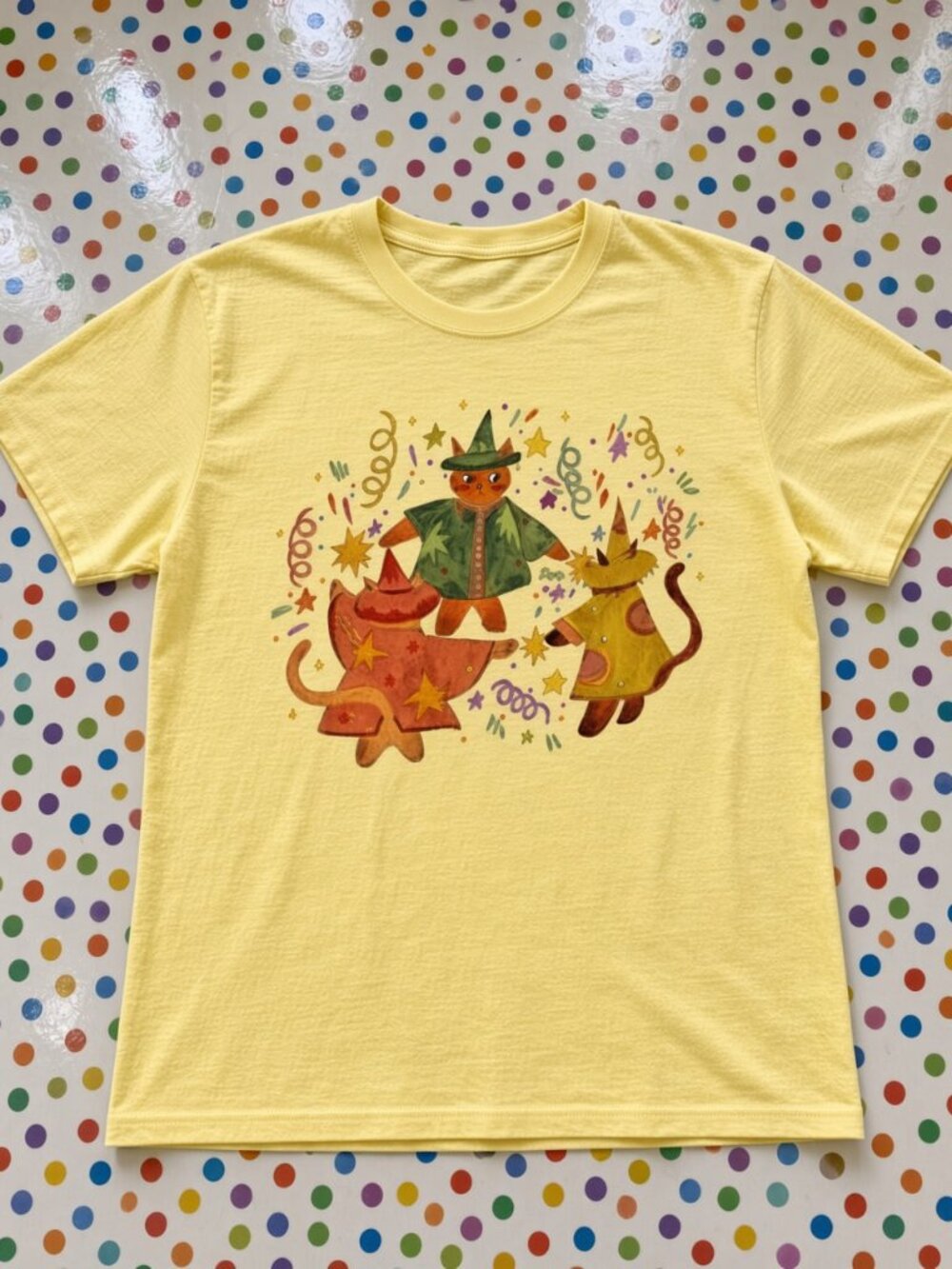Dancing Wizard Cats Party Fairy Tale Graphic T-Shirt Gildan Heavy Cotton Tee